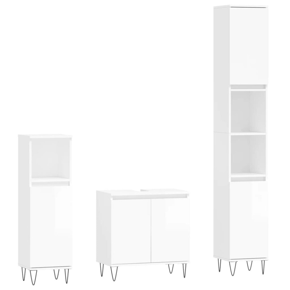 (high gloss white) vidaXL Bathroom Furniture Set 3 Piece Cabinet High Gloss White Engineered Wood