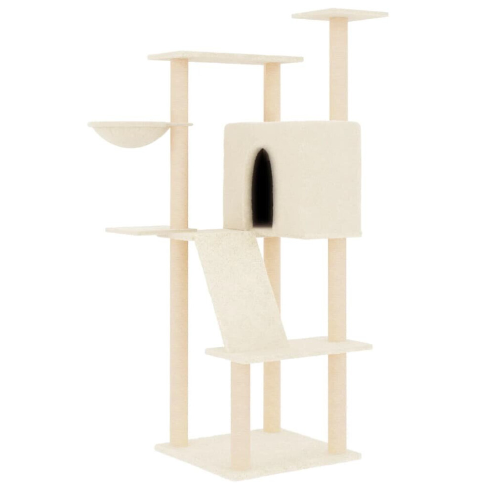 (cream) vidaXL Cat Tree with Sisal Scratching Posts Cat Scratch Tower Cat Climber