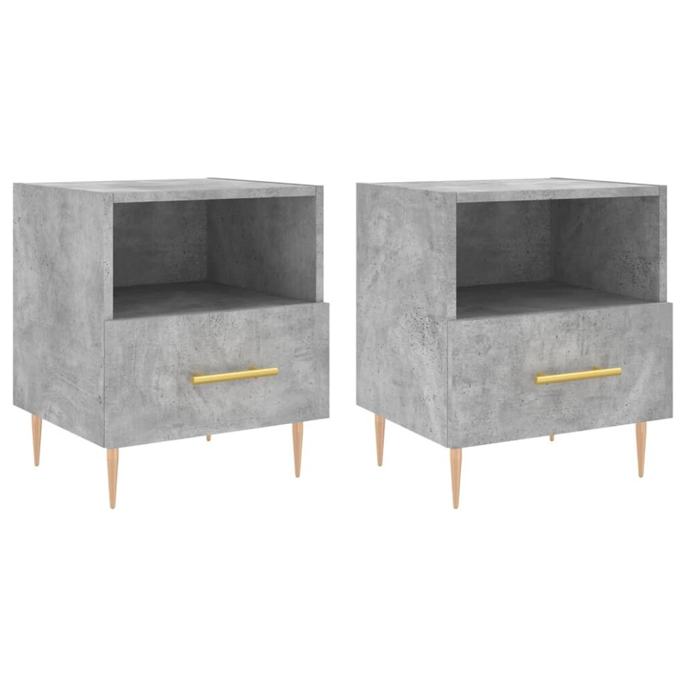 Vidaxl (Concrete Grey, 2 Pcs) Bedside Cabinet Bed Table Nightstand Side Table White Engineered Wood