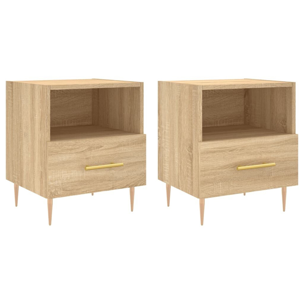 Vidaxl (Sonoma Oak, 2 Pcs) Bedside Cabinet Bed Table Nightstand Side Table White Engineered Wood