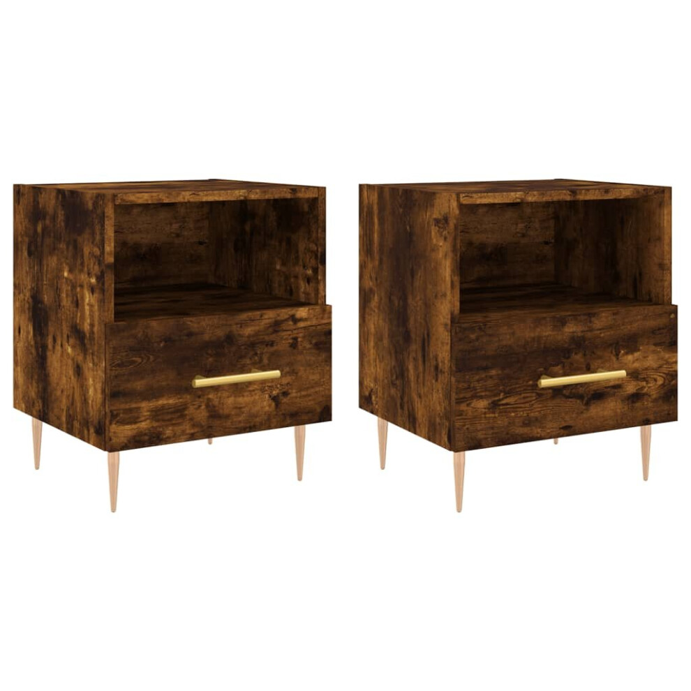 Vidaxl (Smoked Oak, 2 Pcs) Bedside Cabinet Bed Table Nightstand Side Table White Engineered Wood