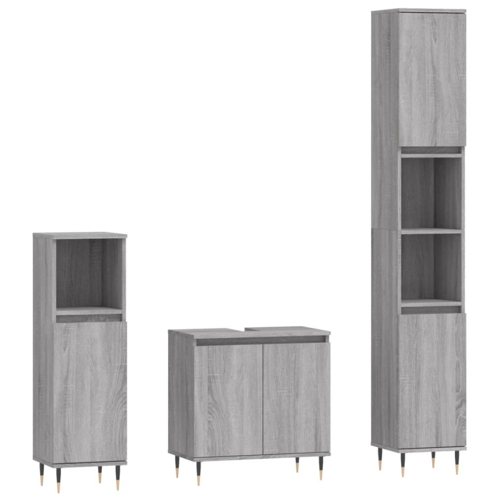 (grey sonoma) vidaXL Bathroom Furniture Set 3 Piece Cabinet High Gloss White Engineered Wood