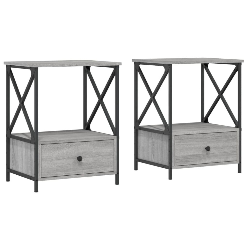 Vidaxl (Grey Sonoma, 2 Pcs) Bedside Tables Bedside Cabinet Nightstand Side Table Engineered Wood