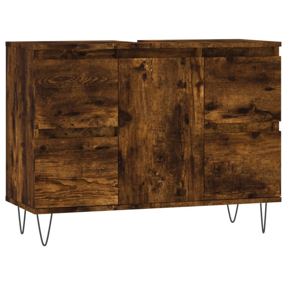 Vidaxl (Smoked Oak) Bathroom Cabinet Vanity Unit Highboard Cupboard White Engineered Wood