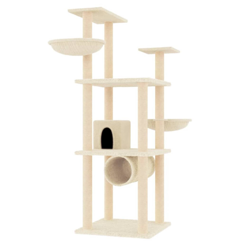 (cream) vidaXL Cat Tree with Sisal Scratching Posts Cat Scratch Tower Climber Dark Grey