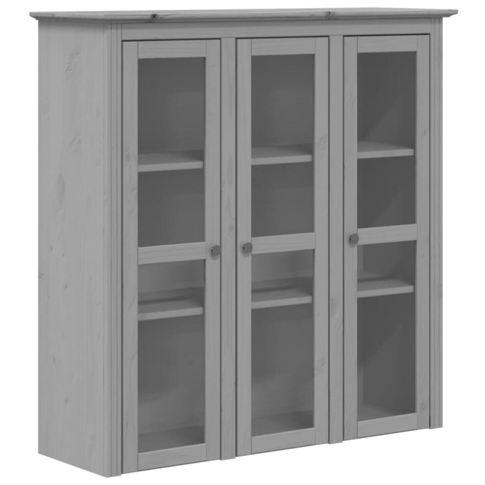 (grey) vidaXL Cabinet Sideboard with Glass Doors Storage Cabinet Solid Wood Pine