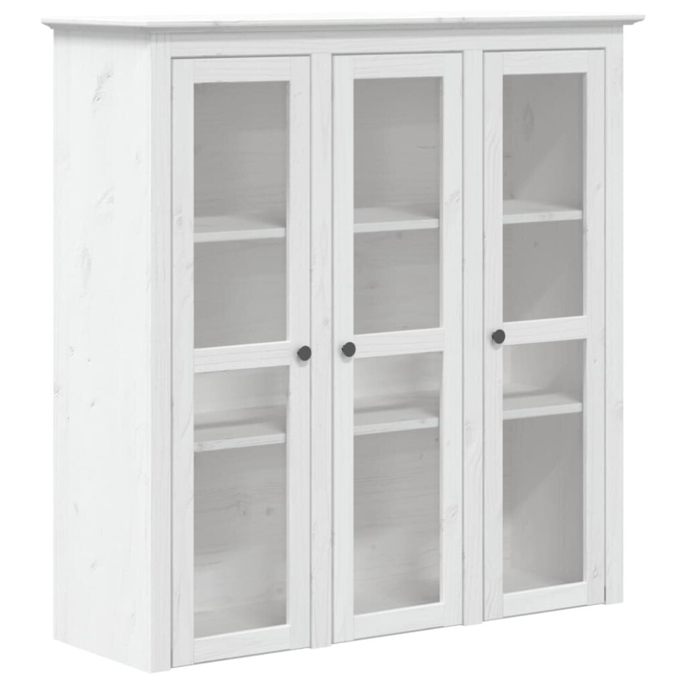 (white) vidaXL Cabinet Sideboard with Glass Doors Storage Cabinet Solid Wood Pine