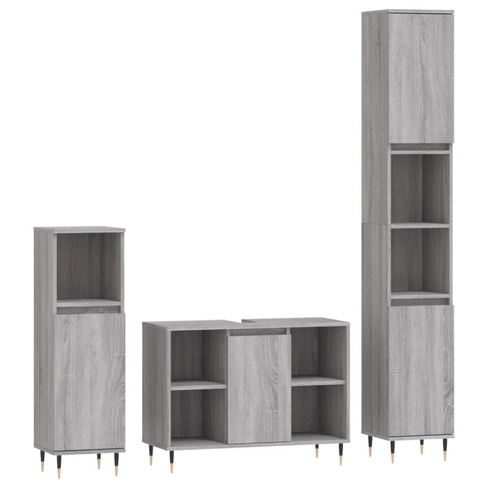 (grey sonoma) vidaXL Bathroom Furniture Set Cabinet 3 Piece Concrete Grey Engineered Wood