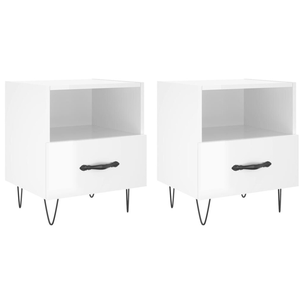 Vidaxl (High Gloss White, 2 Pcs) Bedside Cabinet Bed Table Nightstand Side Table White Engineered Wood