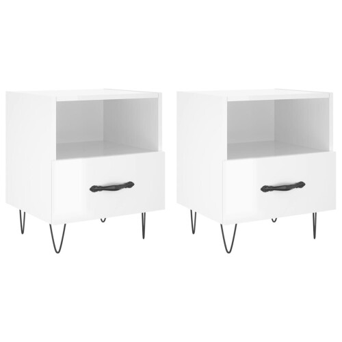 VidaXL (high gloss white, 2 pcs) vidaXL Bedside Cabinet Bed Table Nightstand Side Table White Engineered Wood 1