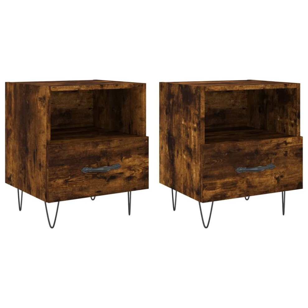 Vidaxl (Smoked Oak, 2 Pcs) Bedside Cabinet Bed Table Nightstand Side Table White Engineered Wood