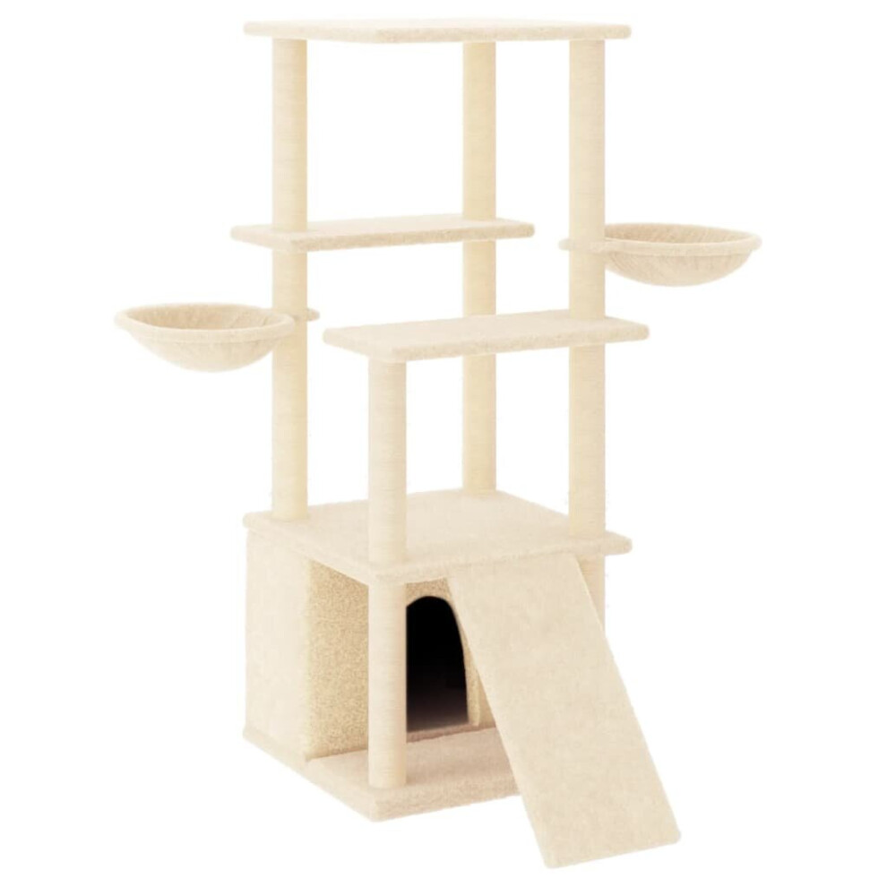 (cream) vidaXL Cat Tree with Sisal Scratching Posts Cat Scratch Tower Climber Dark Grey