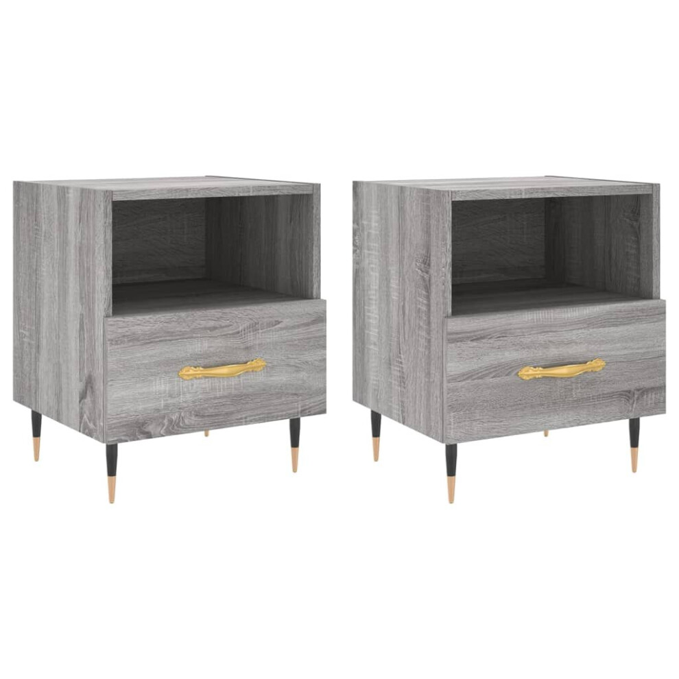 (grey sonoma, 2 pcs) vidaXL Bedside Cabinets Side Table Nightstand 2 pcs Sonoma Oak Engineered Wood