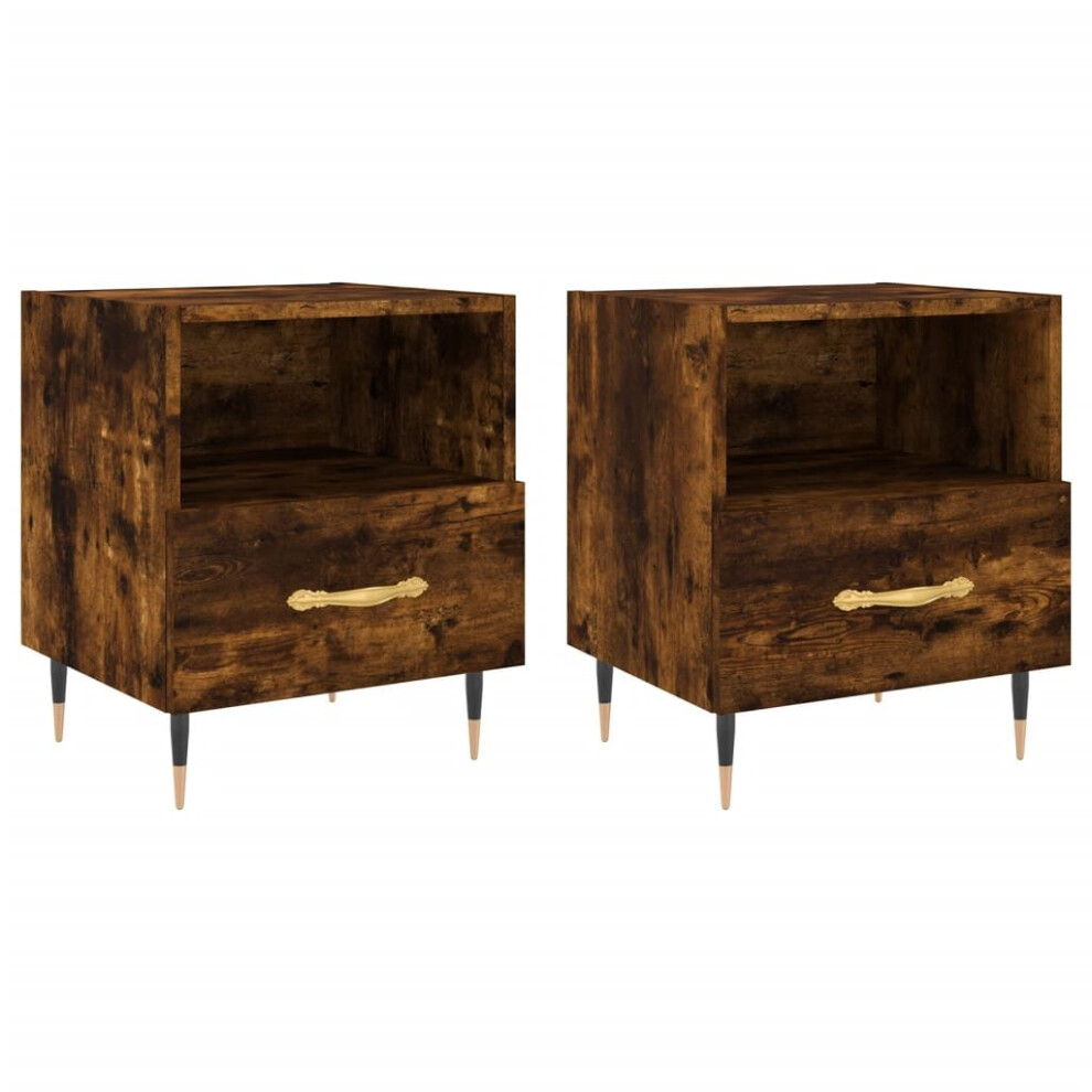 Vidaxl (Smoked Oak, 2 Pcs) Bedside Cabinets Side Table Nightstand 2 Pcs Sonoma Oak Engineered Wood