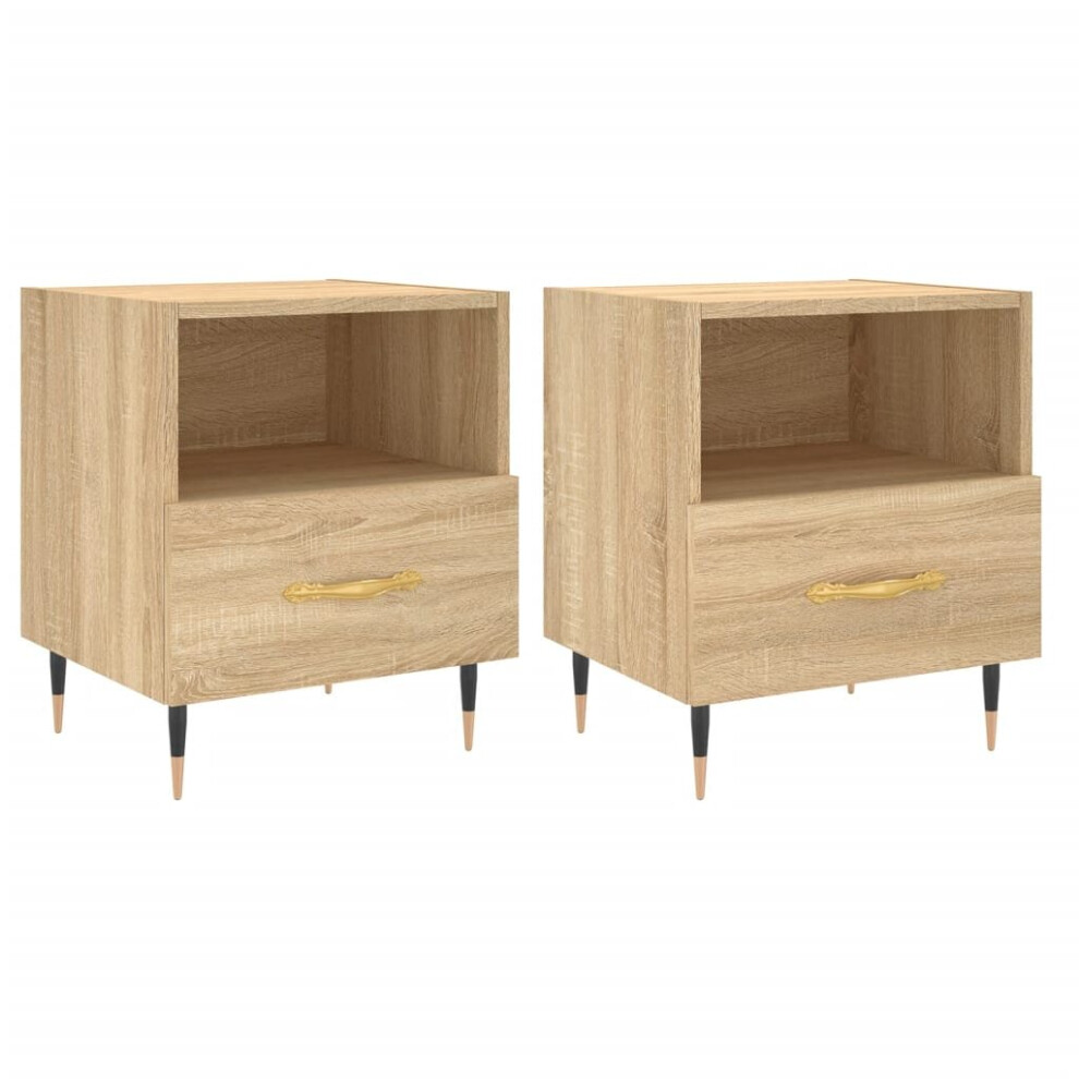 (sonoma oak, 2 pcs) vidaXL Bedside Cabinets Side Table Nightstand 2 Pcs Sonoma Oak Engineered Wood