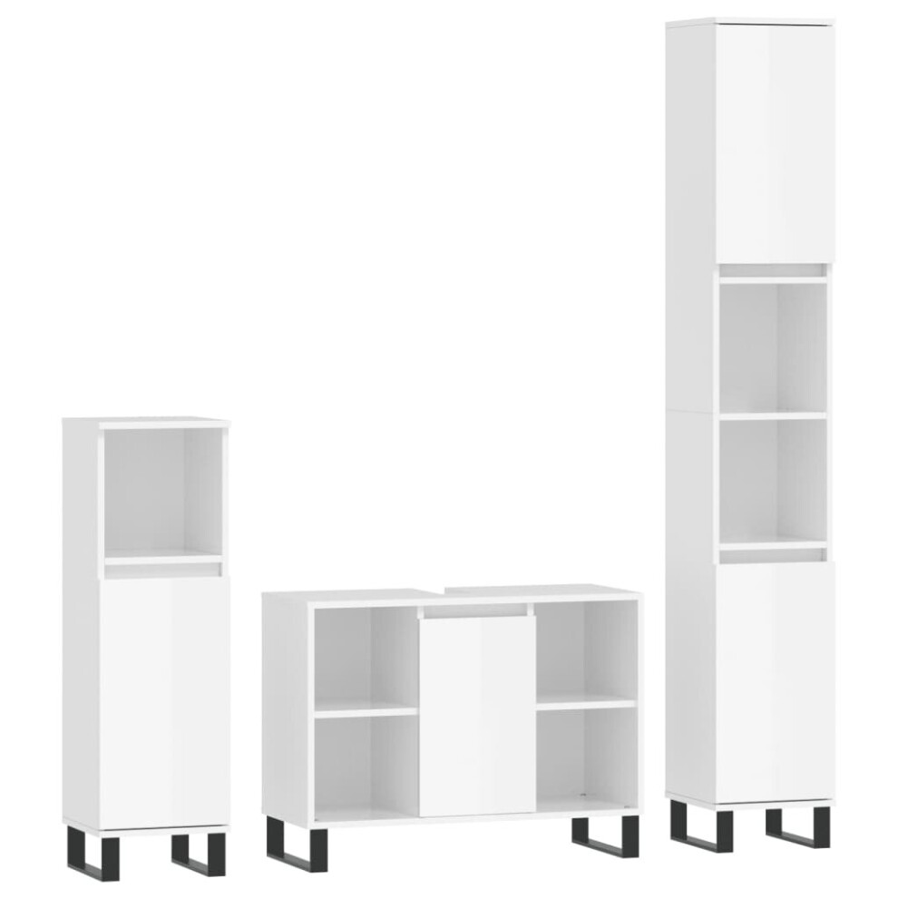 (high gloss white) vidaXL Bathroom Furniture Set Vanity Unit 3 Piece Smoked Oak Engineered Wood