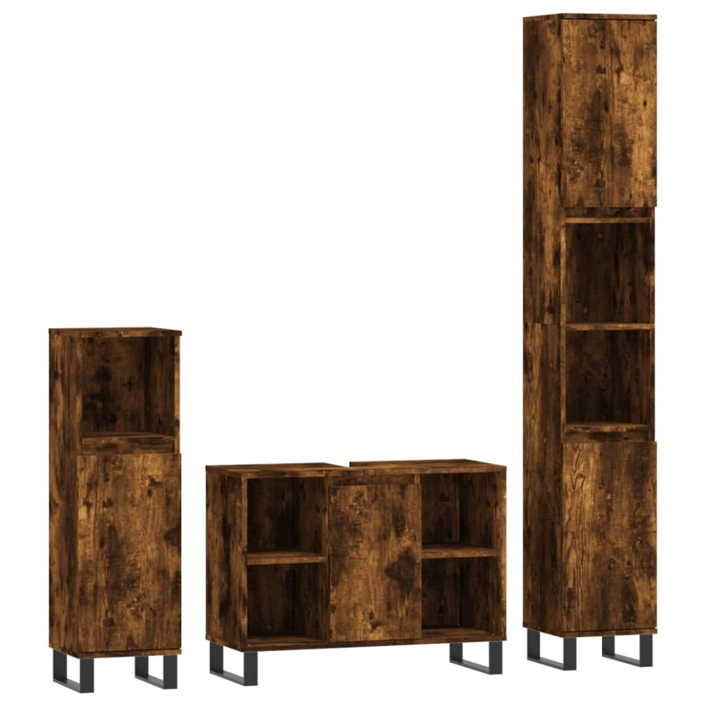 (smoked oak) vidaXL Bathroom Furniture Set Vanity Unit 3 Piece Smoked Oak Engineered Wood