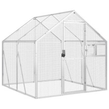 (silver, 1.79 x 2 x 1.85 m) vidaXL Aviary Outdoor Bird Cage Walk In Chicken Run Coop Silver Aluminium