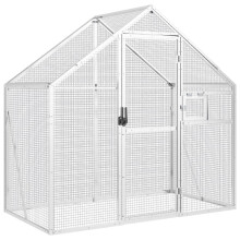 (silver, 1.79 x 1 x 1.85 m) vidaXL Aviary Outdoor Bird Cage Walk In Chicken Run Coop Silver Aluminium