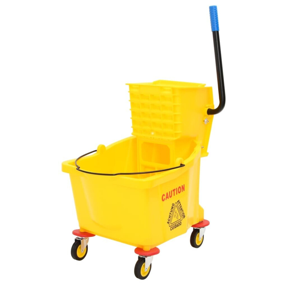 Vidaxl (60 X 40 X 94 Cm) Mop Bucket Mop Cart With Wringer And Wheels 36 L Yellow Polypropylene