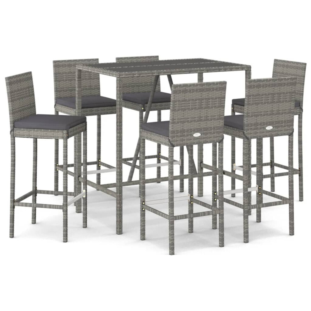 (grey, 7 piece) vidaXL Garden Bar Set Table and Chair 5 Piece with Cushions Black Poly Rattan