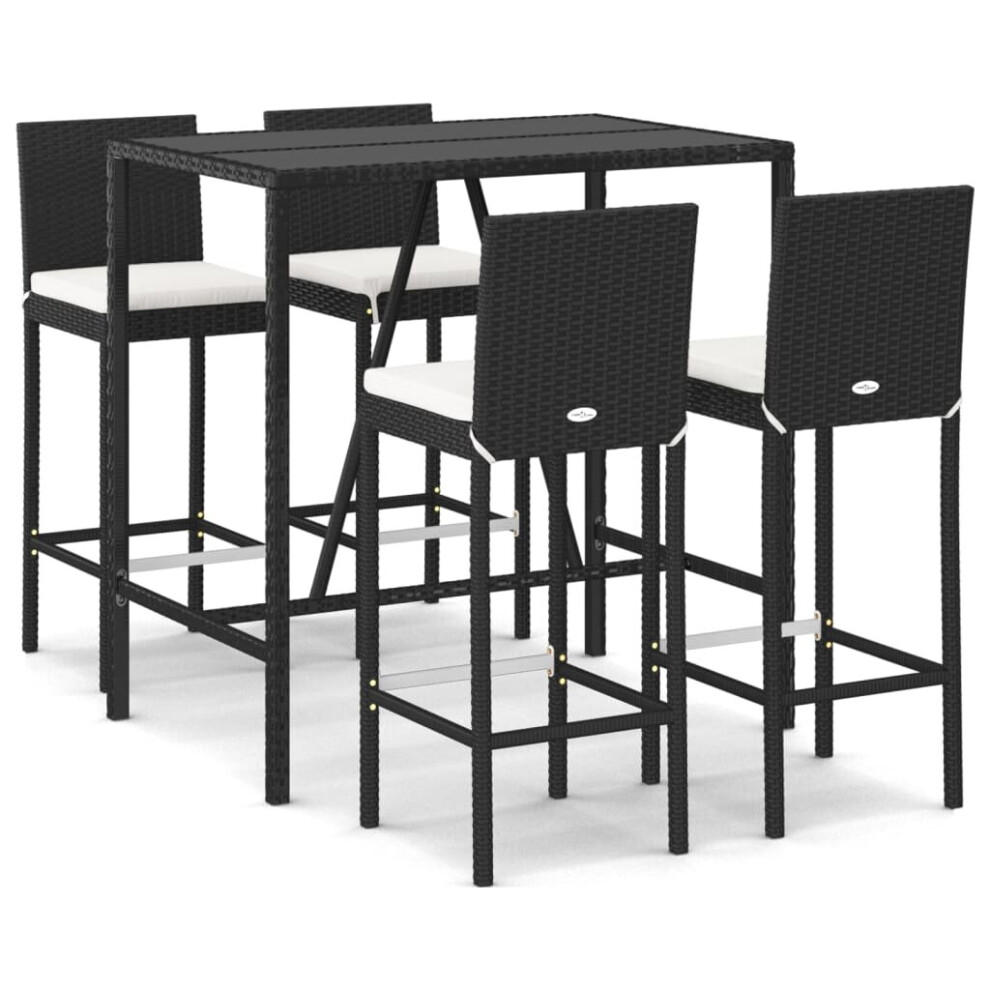 (black, 5 piece) vidaXL Garden Bar Set Table and Chair 5 Piece with Cushions Black Poly Rattan