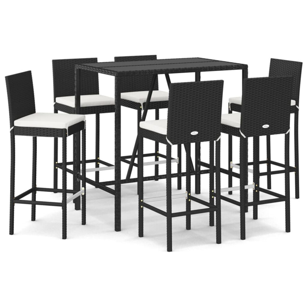 (black, 7 piece) vidaXL Garden Bar Set Table and Chair 5 Piece with Cushions Black Poly Rattan