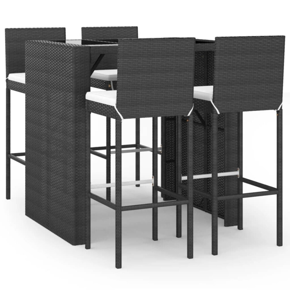 (black) vidaXL Garden Bar Set Table and Chair 5 Piece with Cushions Grey Poly Rattan