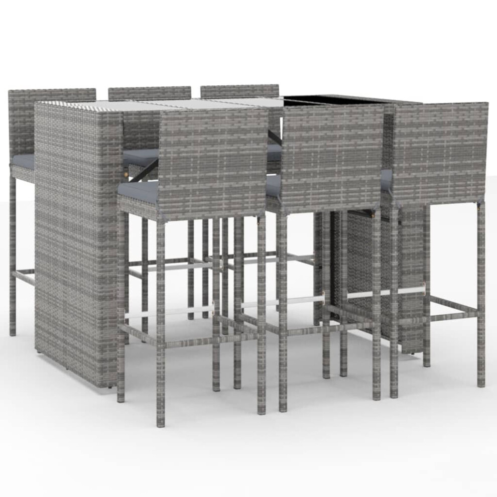 (grey) vidaXL Garden Bar Set Table and Chair 7 Piece with Cushions Grey Poly Rattan