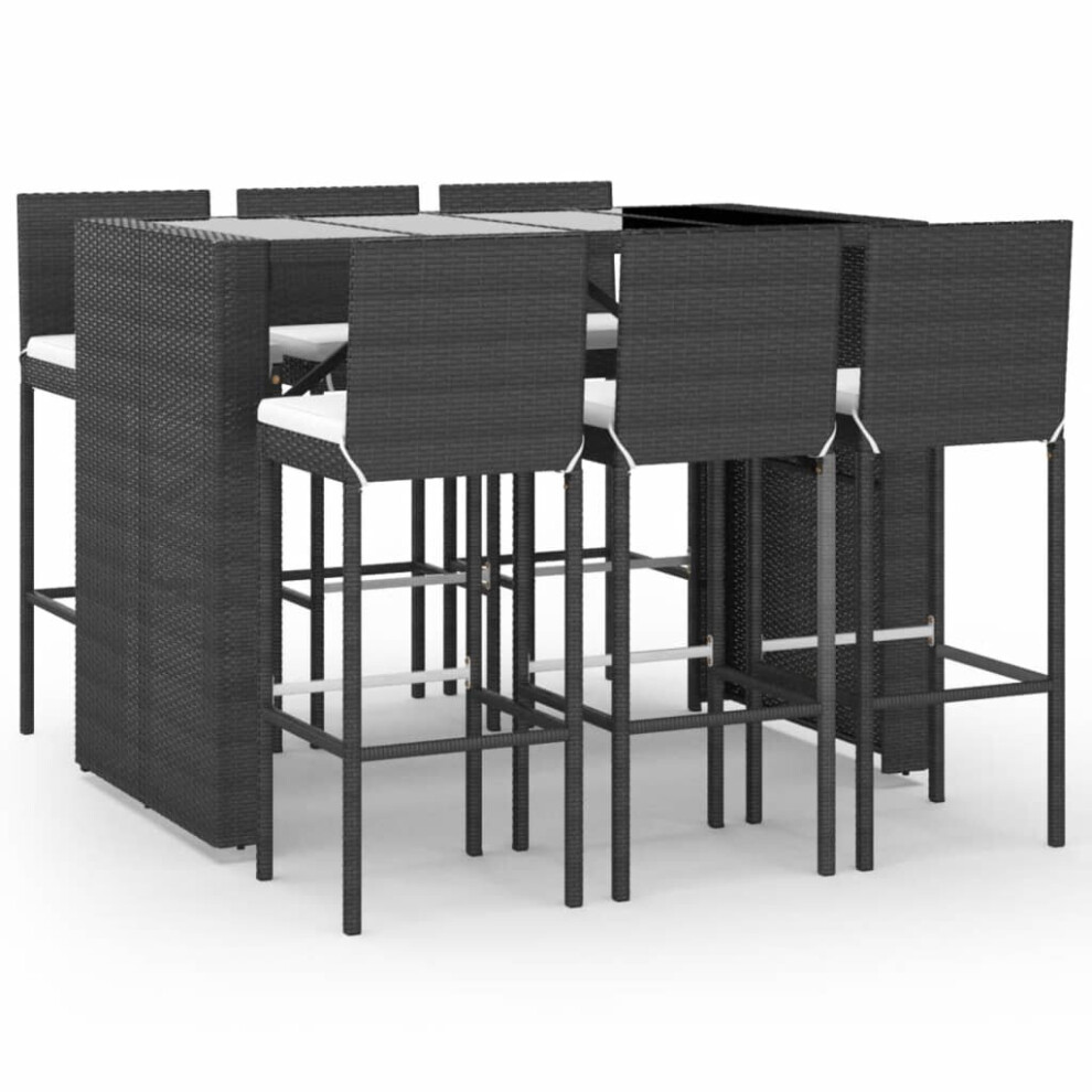 (black) vidaXL Garden Bar Set Table and Chair 7 Piece with Cushions Grey Poly Rattan