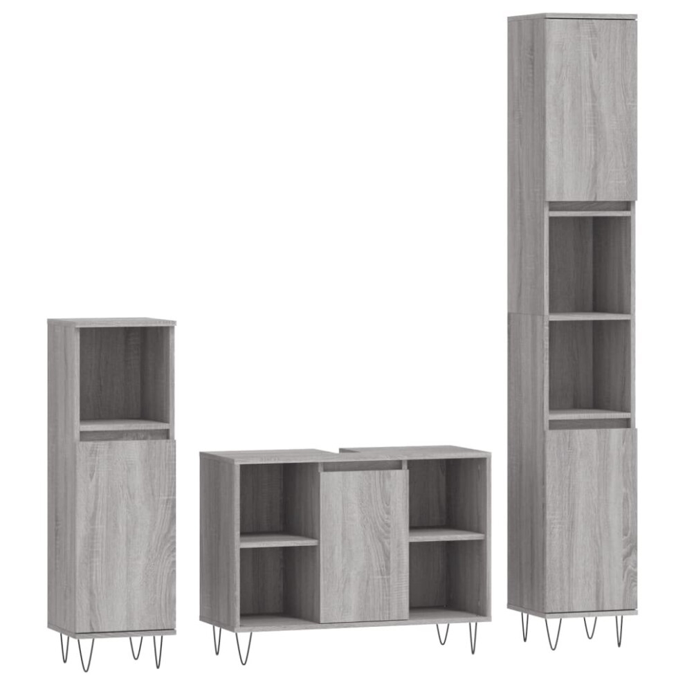 (grey sonoma) vidaXL Bathroom Furniture Set Vanity Unit 3 Piece Grey Sonoma Engineered Wood