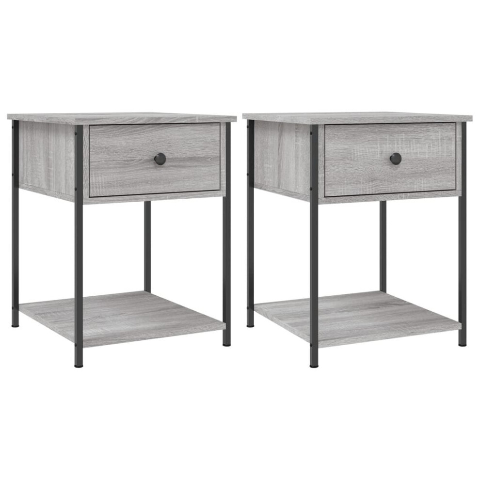 Vidaxl (Grey Sonoma, 2 Pcs) Bedside Tables Side Table Nightstand 2 Pcs Sonoma Oak Engineered Wood