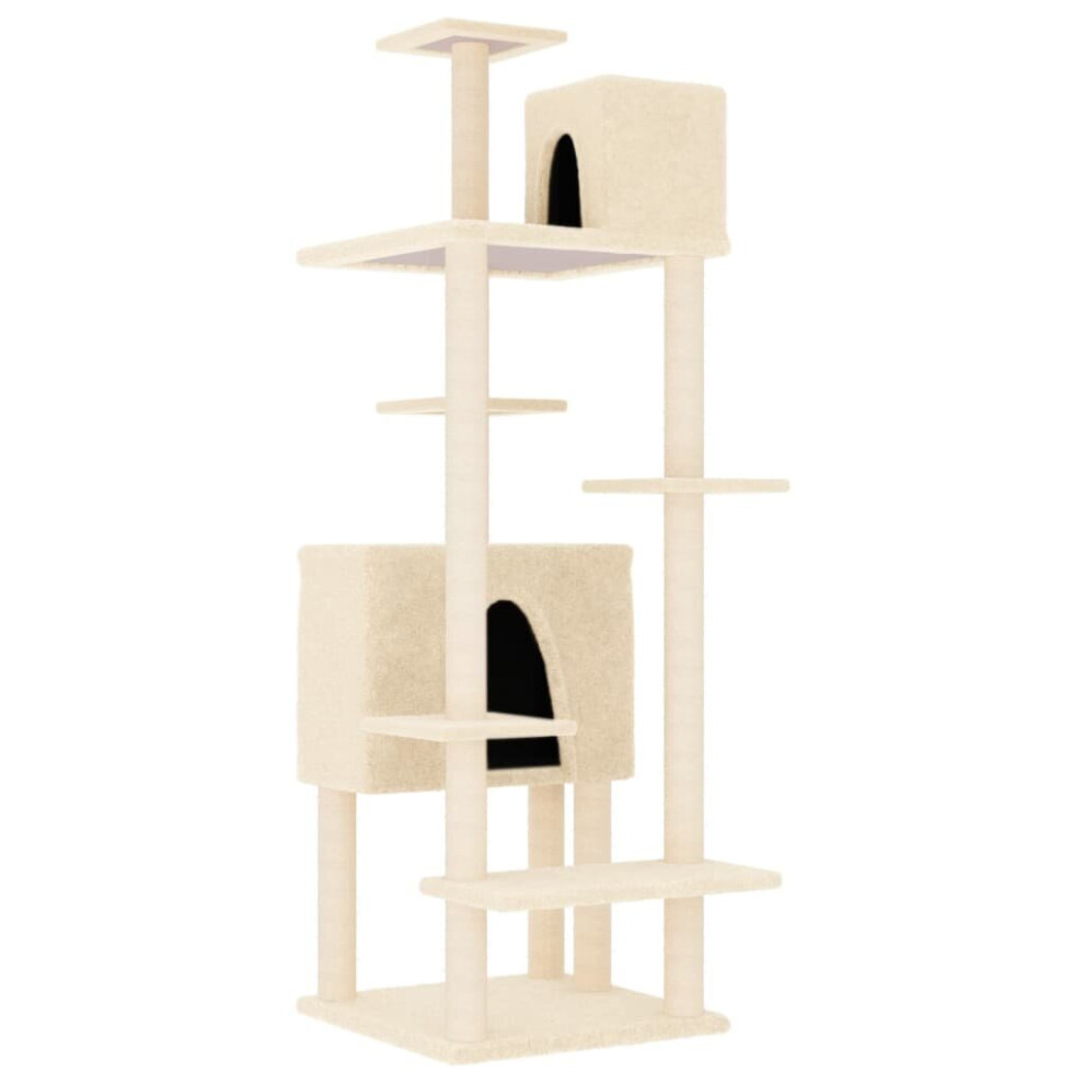 (cream) vidaXL Cat Tree with Sisal Scratching Posts Cat Scratch Tower Climber Dark Grey