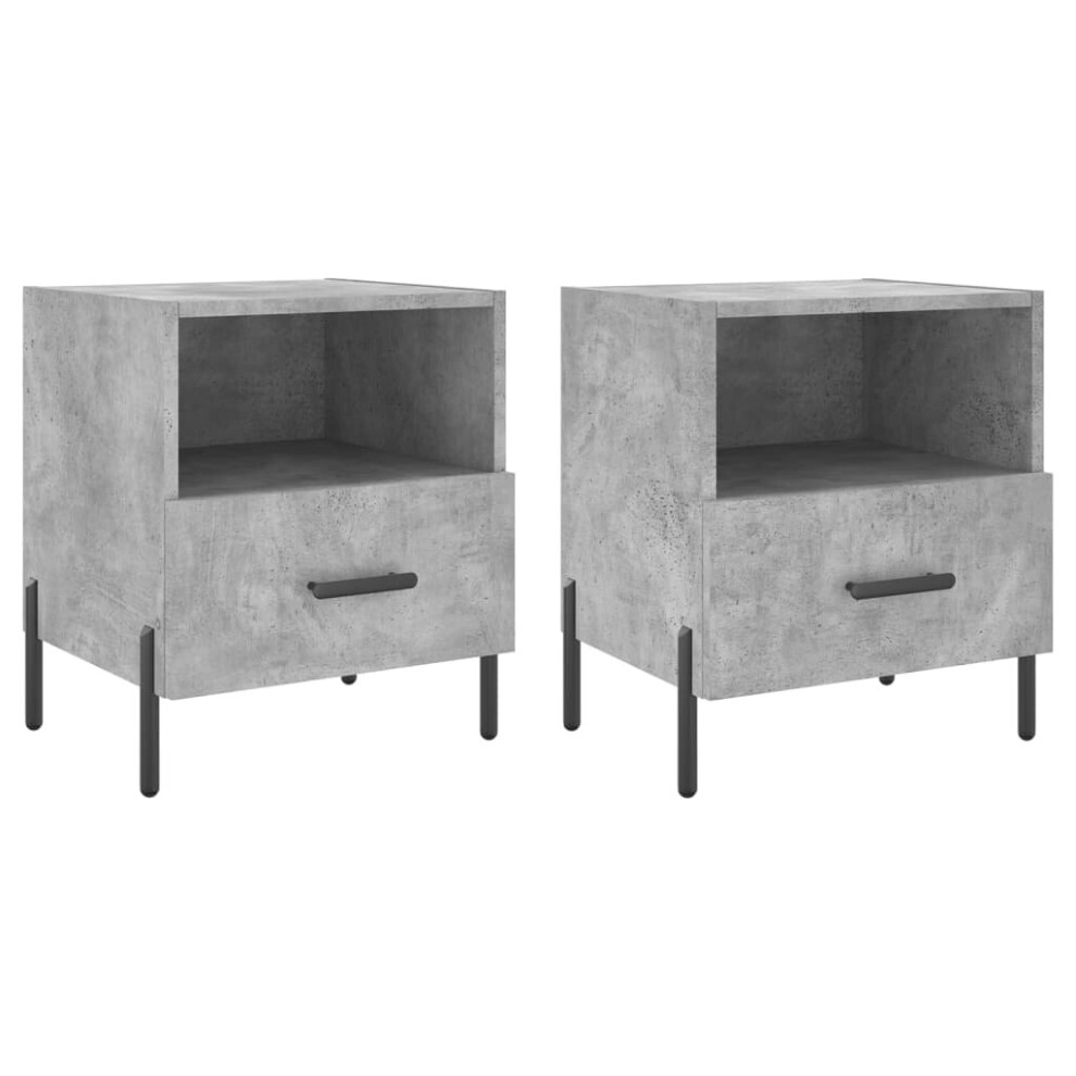 Vidaxl (Concrete Grey, 2 Pcs) Bedside Cabinet Bed Table Nightstand Side Table White Engineered Wood