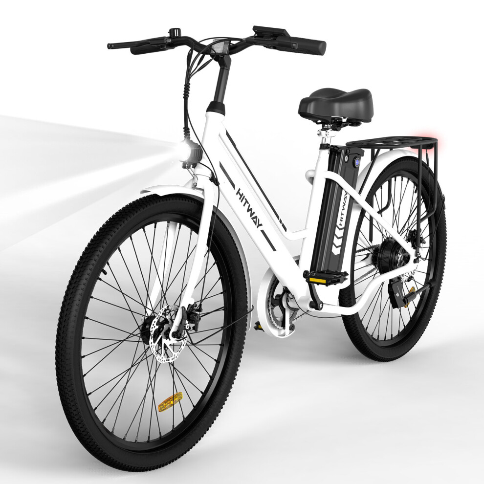 (White) HITWAY Ebike 26 Inch Pedal Assist 8.4Ah Battery