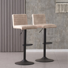 (Matte Suede Beige) Set of 2 Bar Stools Swivel Height Adjustable Chair