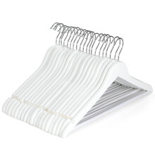 (20 Pack White) 20 Wooden Hangers, Coat Hangers, Clothes Hangers, with Shoulder Notches, Trousers Bar, 360° Swivel Hook