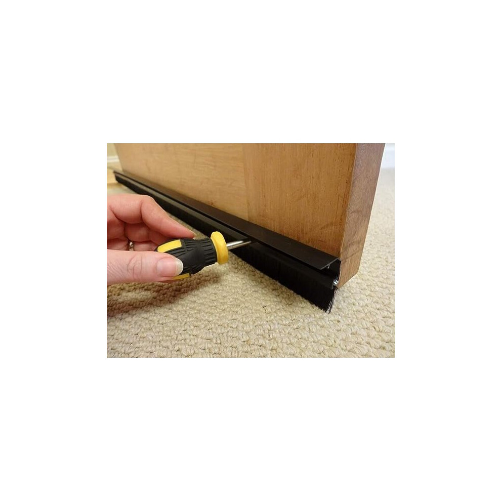 (3 Pack) Stormguard Concealed Fixed Brush Bottom Door Seal - Draught Excluder Door Strip - Black 664404704508