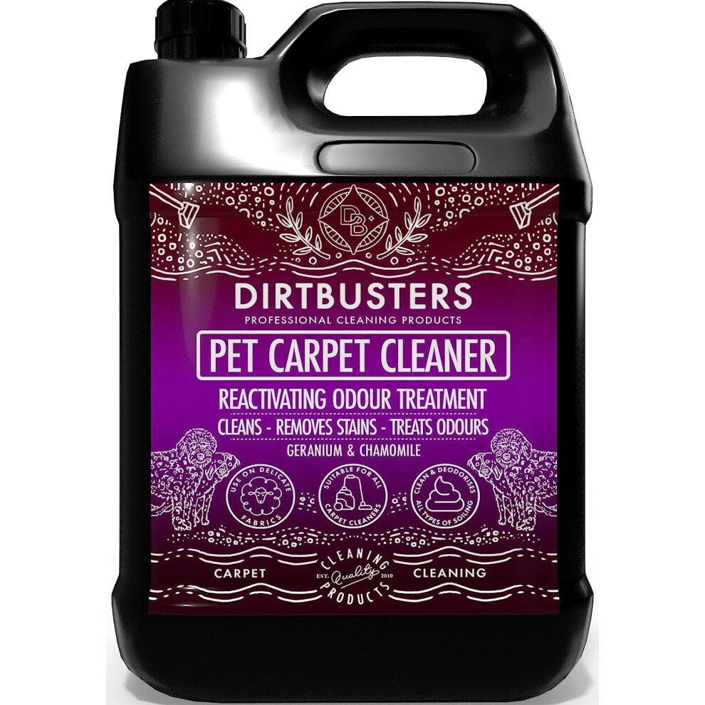 Dirtbusters Pet Carpet Cleaner Shampoo, Cleaning Solution For Odour, Urine & Stains, Geranium & Chamomile (5L)