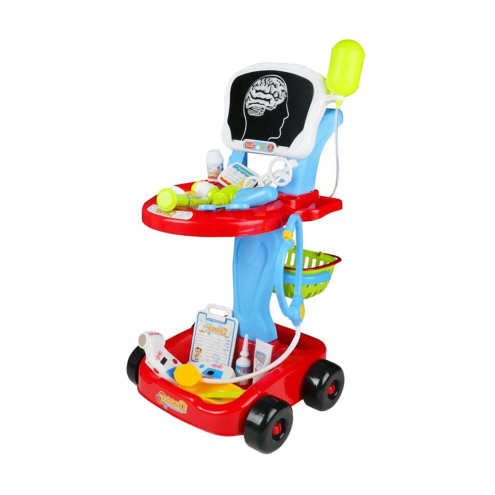 Quickdraw 22 Piece Kids Doctors Nurses Role Play Medical Trolley Toy Red