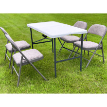 (4FT FOLDING TABLE + 4 FOLDING CHAIRS) 6FT CAMPING CATERING HEAVY DUTY FOLDING TABLE TRESTLE PICNIC BBQ PARTY CHAIRS