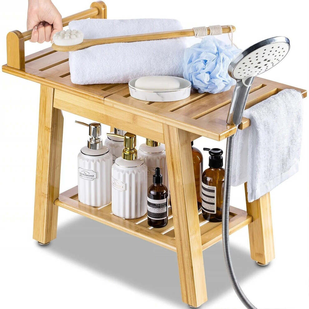 Homion Bamboo Bath Shower Bench Stool Spa Chair Bath Seat For Disability Senior Citizen