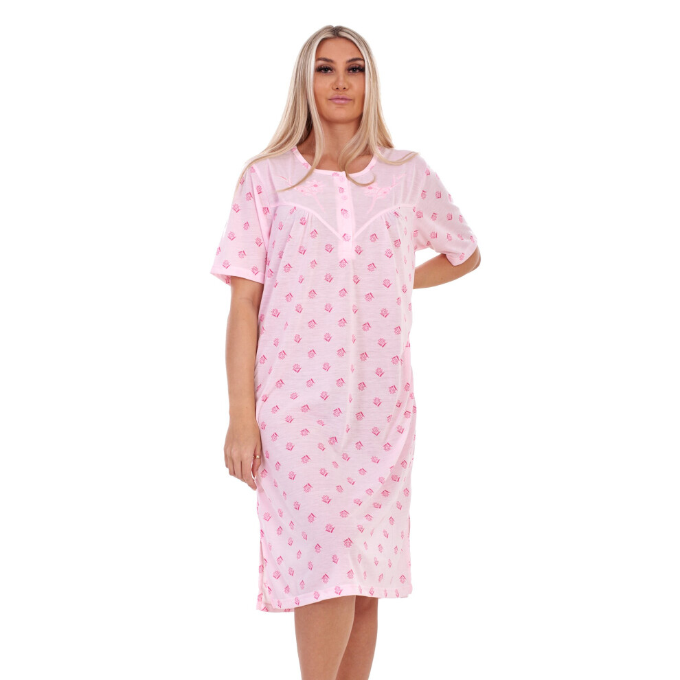 (Pink, XXL) Malay Plus Size Ladies Nightwear Buttons Floral Print Short Sleeve Nighties M to 6XL