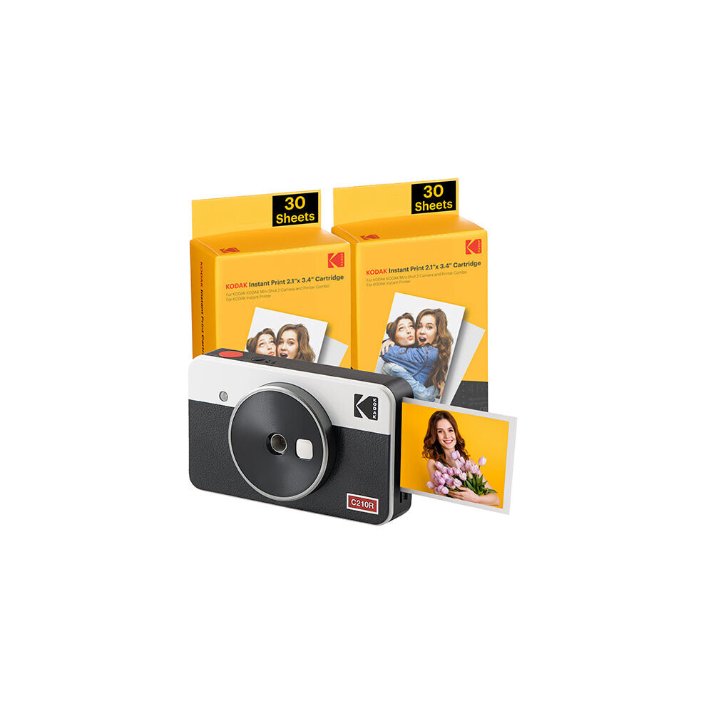 KODAK MINI SHOT 2 RETRO C210RW PORTABLE WIRELESS CAMERA AND PHOTO BUNDLE 2.1X3.4 WHITE