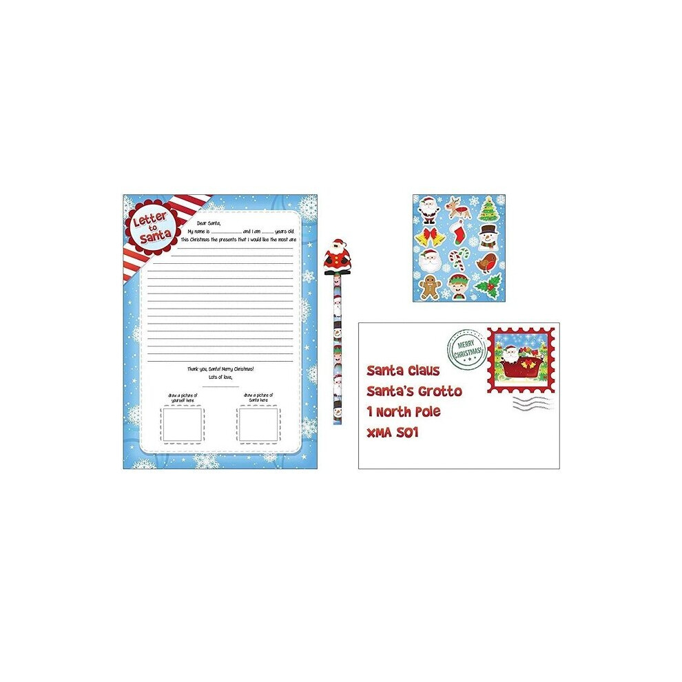 Christmas Letter to Santa Set Envelope Pencil & Topper Stickers 5pc Father Xmas