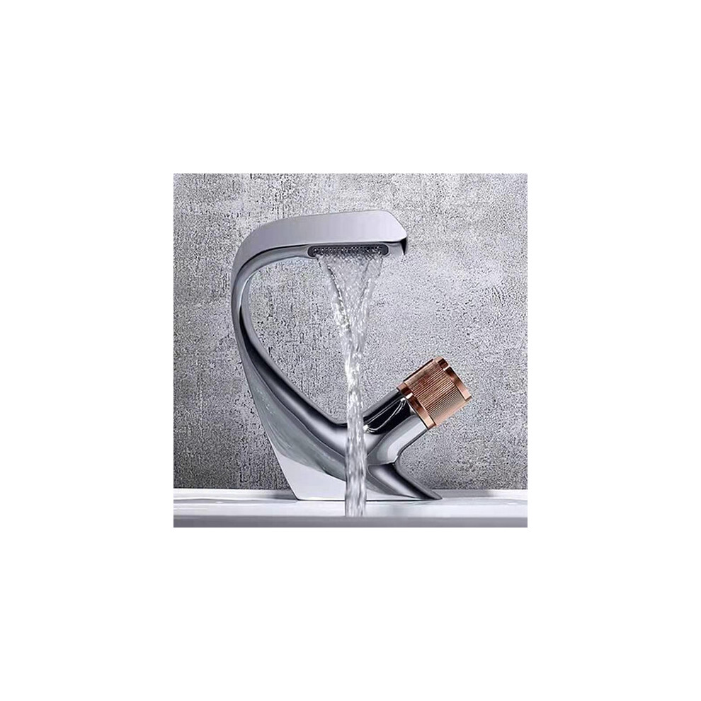 (Silver & Rose gold) Modern Waterfall Faucet Luxury Bathroom Sink Taps