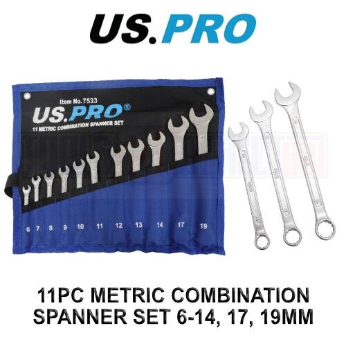 us pro US PRO Tools 11PC Metric Combination Spanner Wrench Set 6-14, 17, 19MM 7533