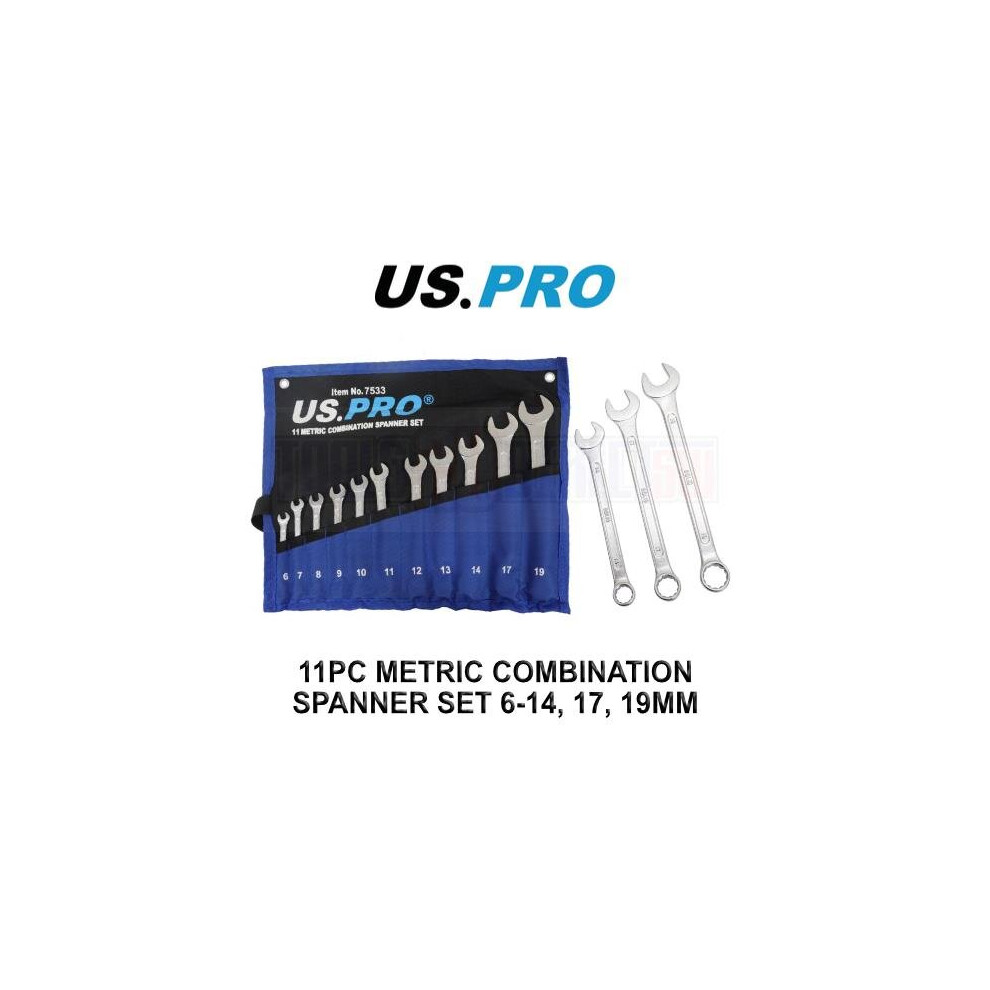 US PRO Tools 11PC Metric Combination Spanner Wrench Set 6-14, 17, 19MM 7533