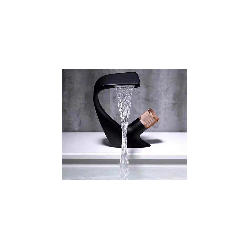 (Black & Rose gold) Modern Waterfall Faucet Luxury Bathroom Sink Taps