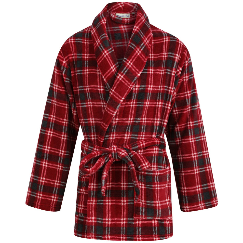 (Red, Large) Walker Reid Mens Checked Fleece Bed Jacket